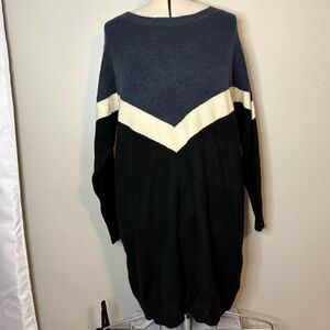 Terra & Sky Navy, Black & Cream Chevron Midi Sweater Dress